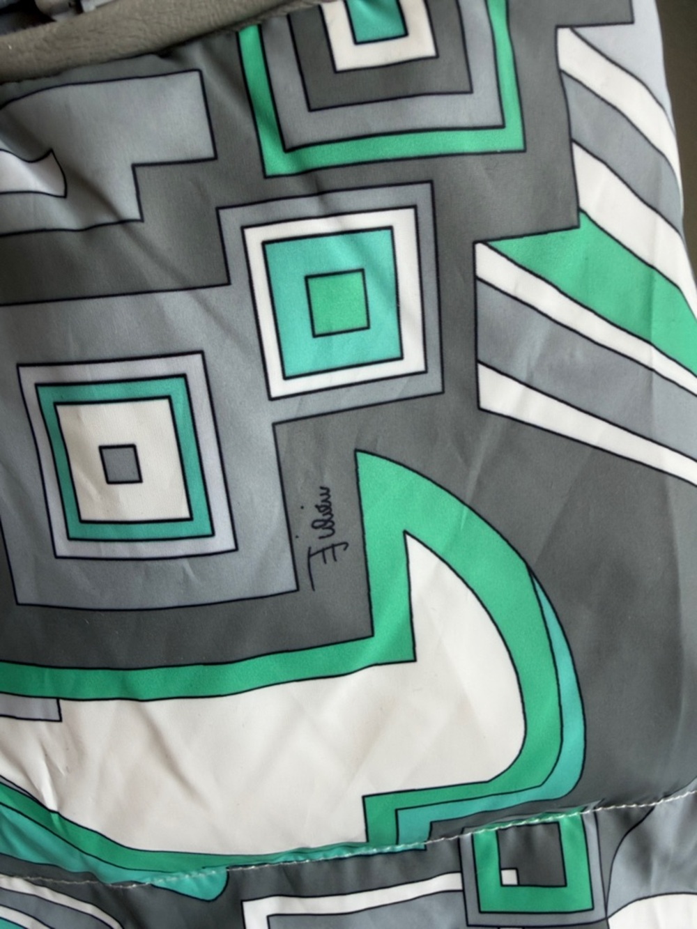 Emilio Pucci Gray, Teal and White Graphic Zip Coat size 40 - Picture 7 of 9
